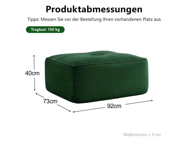  Ottoman cordelia en velours côtelé -vert SF2025005012 - Conforama D