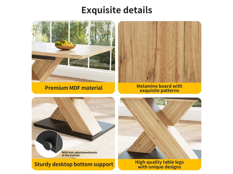  Table à manger extensible 119-158,5x80x75 cm en mdf finition bois, plateau télescopique pour 6 à 8 personnes, pieds croisés.  - Conforama E