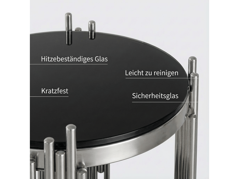  Table basse plateau en verre trempé table de salon cadre métal argenté verre trempé 6 mm forme ronde noire montage facile nettoyage facile  - Conforama D