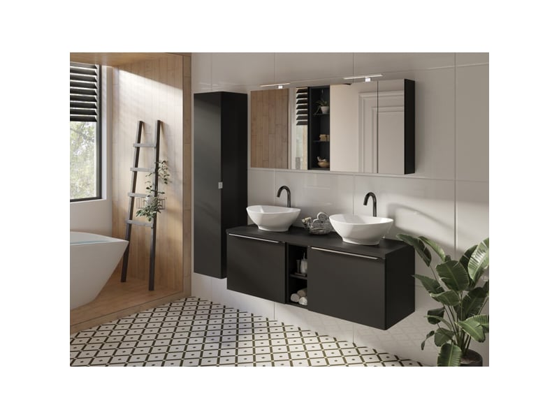 Colonne salle de bain vanta noire – petite étagère murale suspendue sans porte - Conforama B