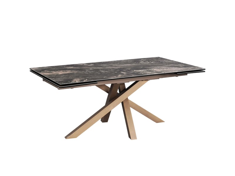 Table à manger rectangulaire extensible 8-10 pers. En céramique effet marbre brun et piètement bronze 180-260x98 cm - molina Molina - Conforama E