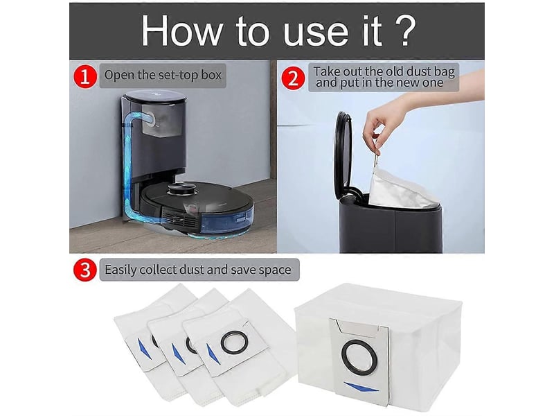  10 pack replacement vacuum cleaner bags for ecovacs deebot x1 omni turbo robot vacuum cleaner  - Conforama E