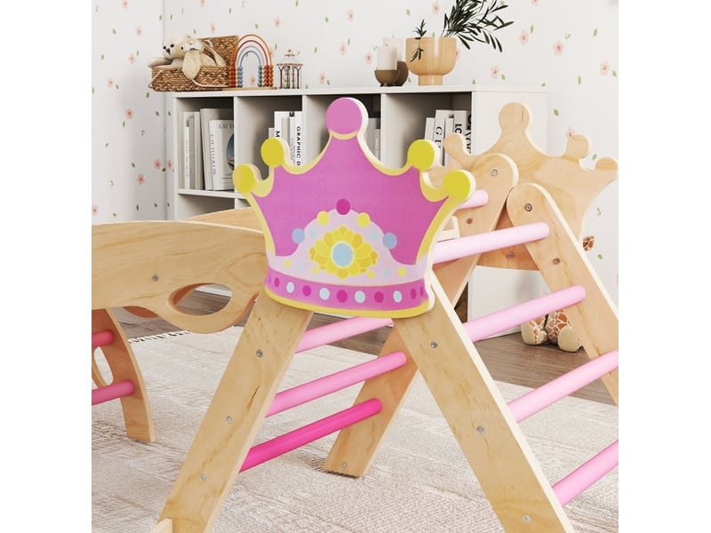  Structure d'escalade intérieure enfant 8 en 1 80 x 42 x 38 cm rose en bois, toboggan et balançoire  - Conforama E