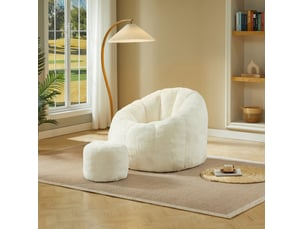 Fauteuil pouf avec repose-pieds 105x105x70 cm en polyester blanc cassé