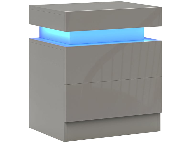  Table de chevet avec éclairage led, 2 tiroirs et commande par application, idéale pour la chambre ou le salon, 45 x 35 x 52 cm, grise  - Conforama A