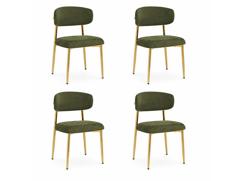  Chaise de salle à manger lot de 4 avec assise rembourrée et patins réglables en polyester vert et fer doré  - Conforama A