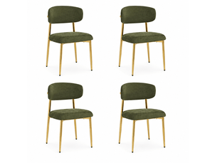 Chaise de salle à manger lot de 4 avec assise rembourrée et patins réglables en polyester vert et fer doré