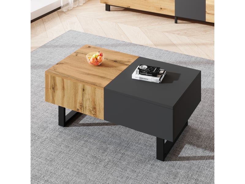  Table basse coulissante avec rangement - naturel - panneau de particules - supports métalliques 155x55x40cm - Conforama A