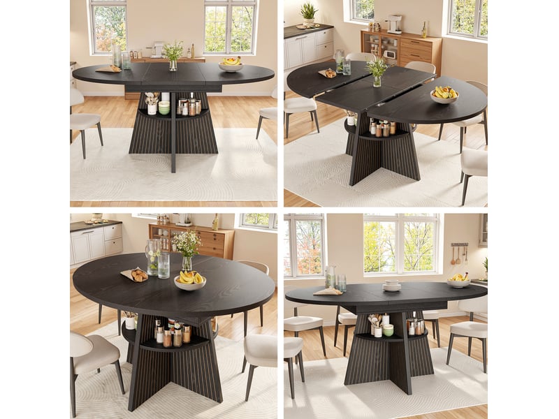 Table de repas extensible 110-150 x 110 cm avec rangement ouvert noire  - Conforama D
