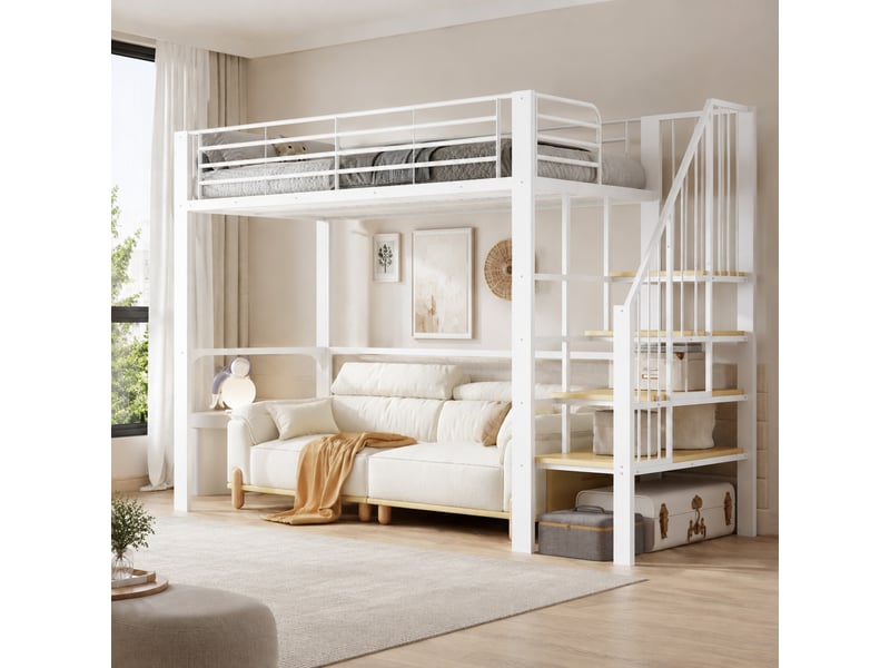  Lit mezzanine 90x200 cm avec escalier et rangement coloris blanc  - Conforama B