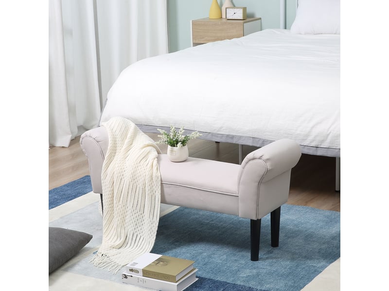  Banc capitonné toile, accoudoirs, bois, chaussures, chambresaloncouloir, 102x36x51 cm, gris-blanc.  - Conforama D