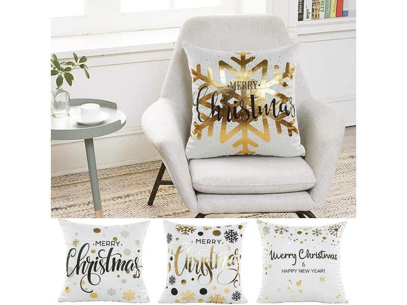  Housses de coussin de noël, 4 pièces, taies d'oreiller décoratives pour canapé, décoration de noël, 45 x 45 cm, jaune  - Conforama D