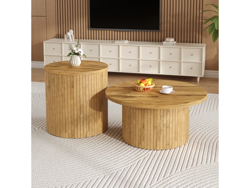  Table basse gigogne ronde naturel - 75x75 cm mdf table basse naturel - Conforama D