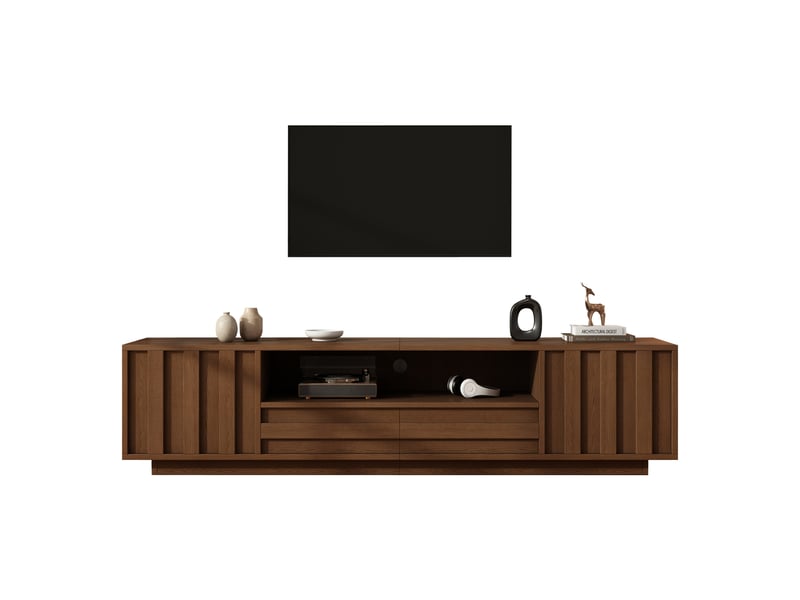 Meuble tv couleur noyer 180 x 40 x 45 cm, relief 3d, 2 tiroirs, 2 portes - Conforama A