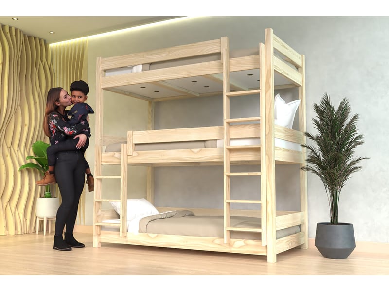 Lit superposé 3 places 80x190 en bois massif abc, brut (sans vernis) TRI380-B - Conforama B