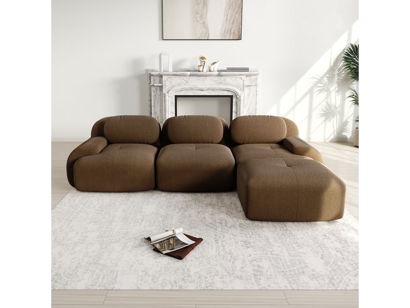 Canapé d'angle modulable en velours côtelé, marron, 298 x 178 x 70 cm Fay Lum - Conforama B