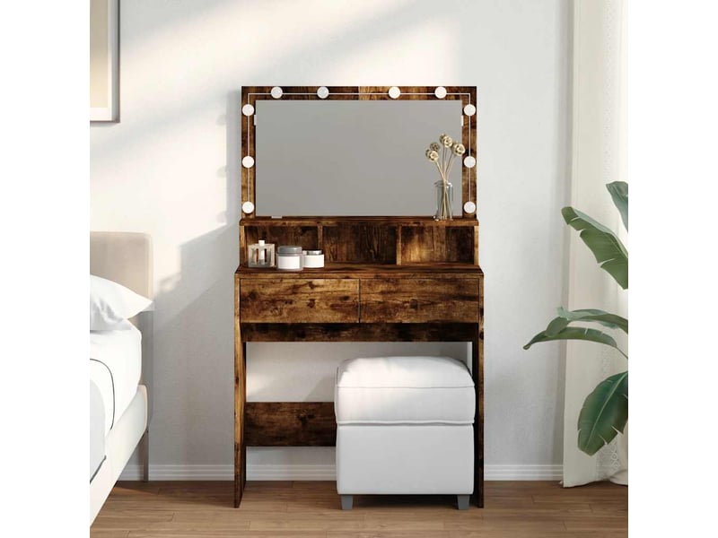 Coiffeuse, table de maquillage avec led chêne fumé 80x41x134,5 cm - Conforama B