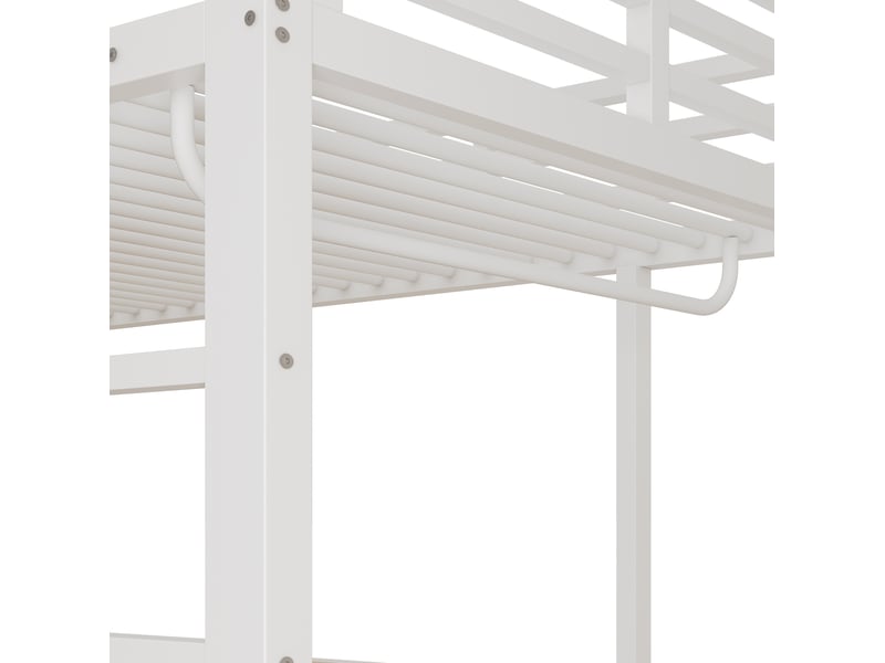  Lit mezzanine 90x200 cm, avec bureau, penderie et étagères, en métal, blanc, sans matelas  - Conforama E