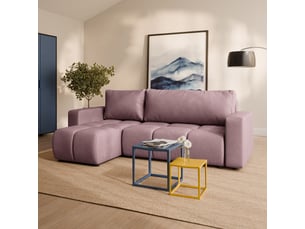 Canapé d'angle réversible convertible MASSENO  3 places Polyester rose avec coffre de rangement