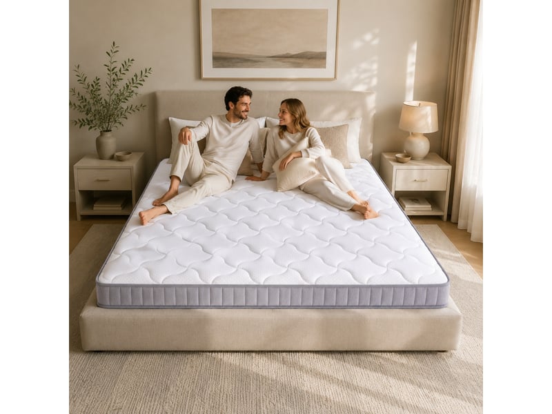  Matelas 90x190x10 cm en mousse et ressorts ensachés 7 zones avec mousse à mémoire de forme blanc chicfurn  - Conforama D