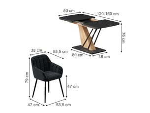 Vicco ensemble de table à manger, noirchêne de force doré, 120x80cm avec 4 chaises de salle à manger