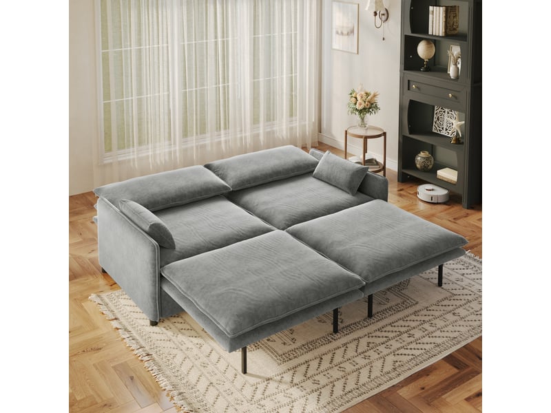  Canapé convertible 3 places gris clair en chenille avec rangement, 206 cm Fay Lum - Conforama B