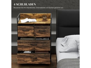 Commode industrielle marron et noire, 4 tiroirs tissu, 60x29x85 cm, rangement moderne