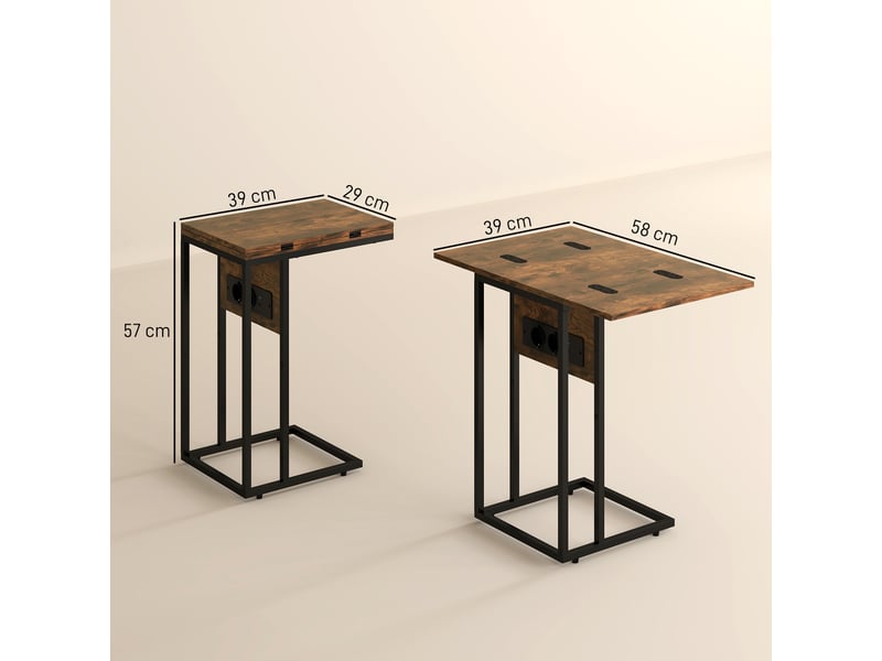 Table d'appoint bout de canapé avec station de charge, plateau pliable, brun rustique et noir, 39 x 29 x 57 cm - Conforama C