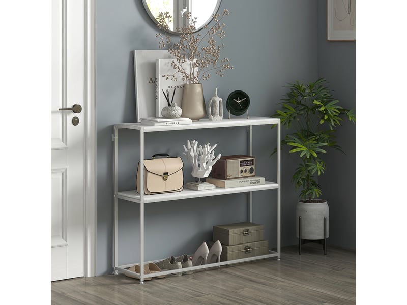  Console d'entrée avec étagère ouverte et structure en acier anti-basculement pour saloncouloir, 100 x 30 x 87 cm, blanche  - Conforama D