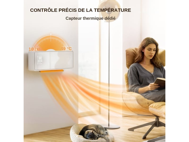  Radiateur soufflant mural 2000w blanc céramique panneau en verre thermostat minuterie télécommande  - Conforama C