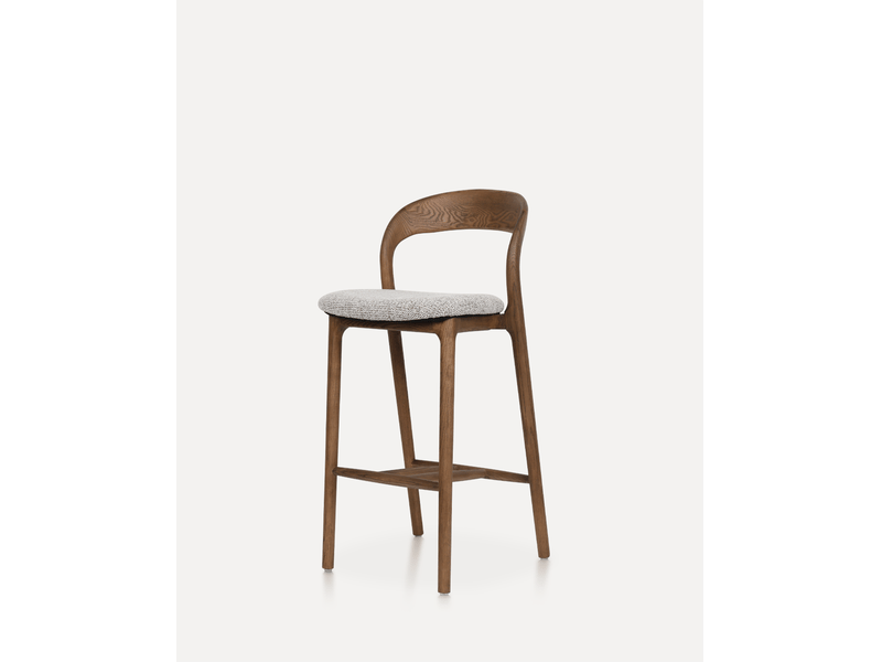 Tabouret de bar 45x48x95,5 cm – noyer et argile – assise rembourrée en tissu avec repose-pieds intégré - Conforama E