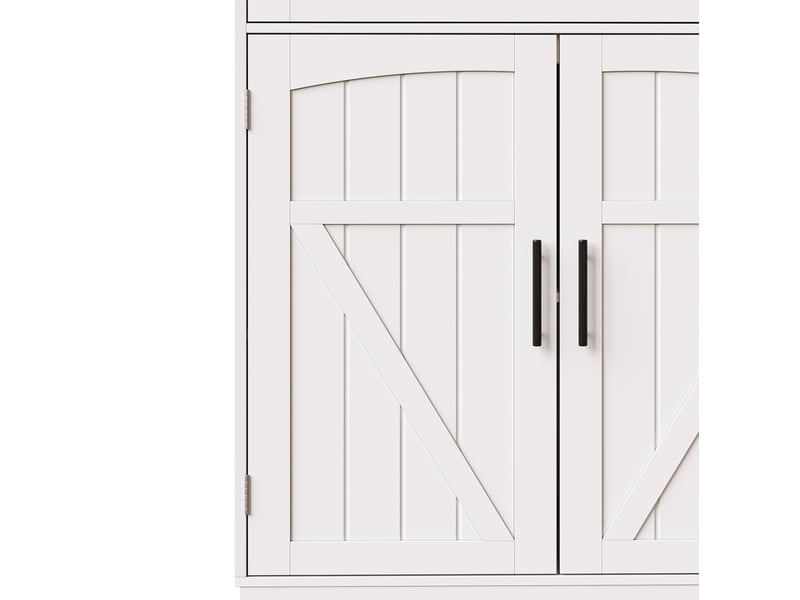  Buffet de rangement 110x38x180 cm, meuble de cuisine, 5 portes, 1 tiroir, avec luminaire éclairage led et prise secteur, mdf+structure en métal, blanc  - Conforama E
