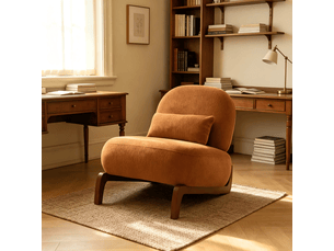 Fauteuil d’appoint en tissu avec coussin moelleux et pieds en bois massif, sans accoudoirs