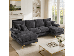 Canapé d'angle panoramique fixe <strong></strong> <strong>Morn Vibe</strong> 6 places Tissu Gris foncé