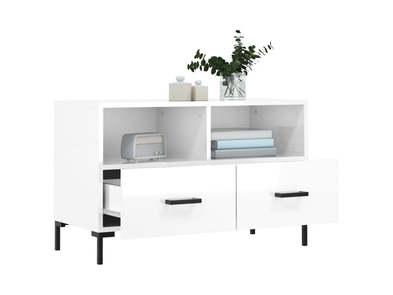  Meuble tv - banc tv - meuble de rangement blanc brillant 80x36x50 cm bois d'ingénierie  - Conforama D