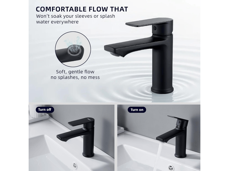  Robinet de lavabo noir mitigeur salle de bain monotrou mélangeur l'eau chaude et froide pour salle de bain en acier inox PB50240 - Conforama E
