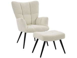 Fauteuil de salon avec repose-pied, fauteuil d'appoint capitonné en peluche teddy, dossier haut, poches latérales, beige