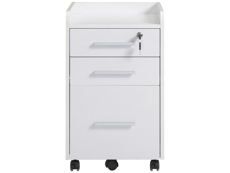  Caisson de bureau sur roulettes 3 tiroirs en mdf et panneau de particules blanc  - Conforama B