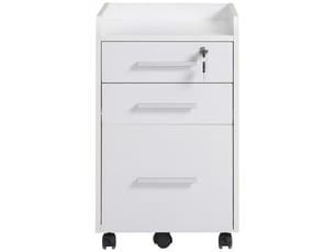 Caisson de bureau sur roulettes 3 tiroirs en mdf et panneau de particules blanc