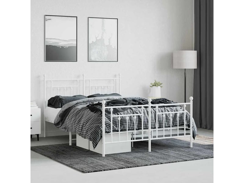  Lit double- lit adulte -  cadre de lit métal sans matelas et pied de lit blanc 140x200 cm  - Conforama C