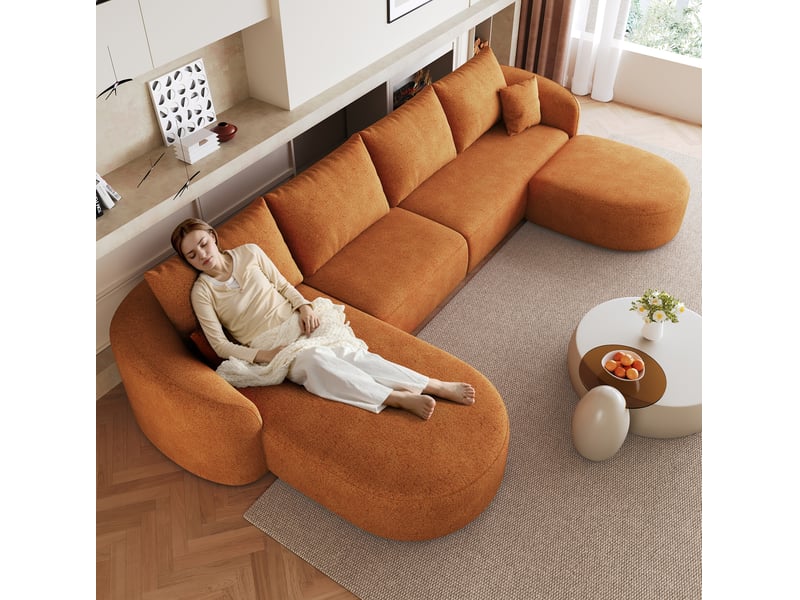 Canapé panoramique tcqpz en u modulable 5 places 336 x 168 x 85 cm sans montage tissu chenille orange - Conforama E