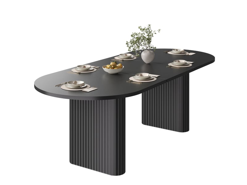  Table à manger extensible 120-160 cm ovale, table de salle à manger avec pieds rainurés, plateau épais et coins arrondis, noir OPULERANE TRADING LTD - Conforama A