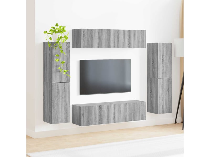  Ensemble meuble tv - banc tv - meuble de rangement 8 pcs gris sonoma bois d'ingénierie  - Conforama D