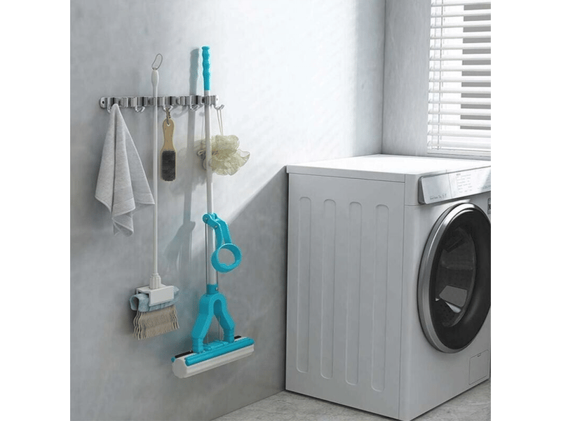  Porte-balai mural en acier inoxydable, support mural pour balai avec 4 fentes et 5 crochets  - Conforama C