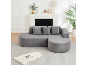 Canapé d'angle compressé droit fixe <strong>MODFU</strong> <strong></strong> 4 places Velours côtelé gris