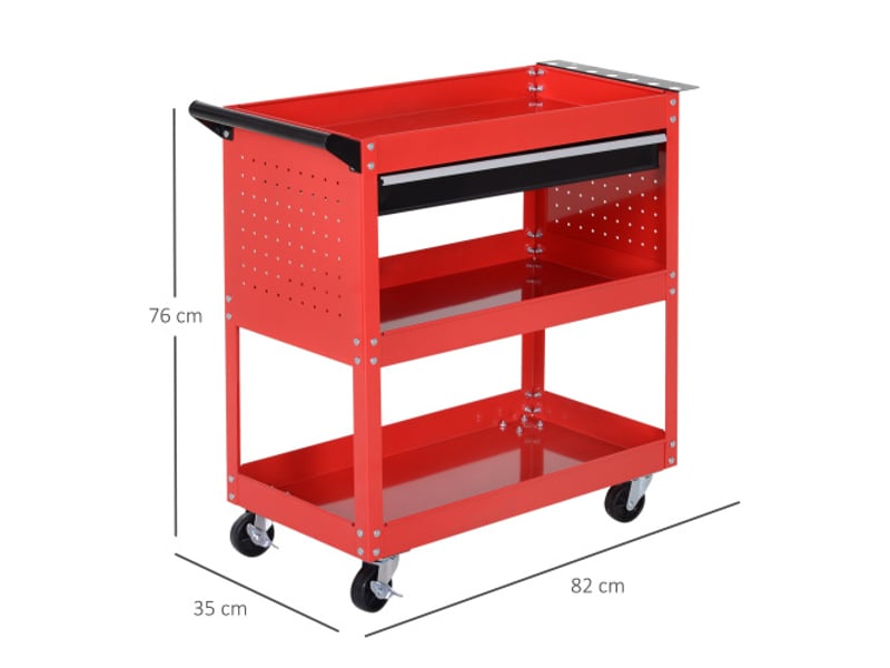  Chariot à outils mobile 3 niveaux 82 × 35 × 76 cm, boîte à outils avec 4 roulettes, rangement pratique  - Conforama E