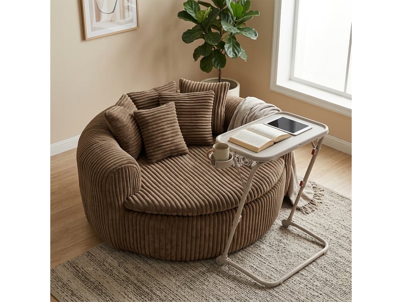  Fauteuil lounge avec bouts de canapé, fauteuils poire xxl avec 5 coussins en velours côtelé, camel + beige  - Conforama B