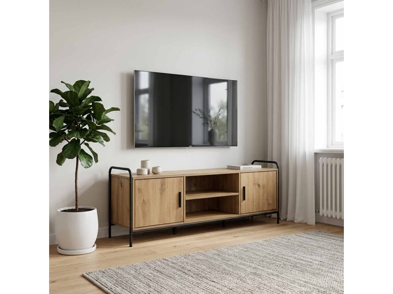  Meuble tv, table tv 133x33x50 cm chêne artisanal bois d'ingénierie  - Conforama B