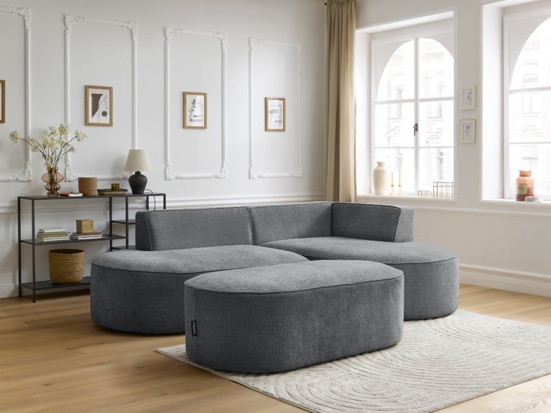 Bobochic canapé d'angle fixe rousseau tissu texturé avec pouf gris foncé angle droit ROUSSEAU - Conforama C