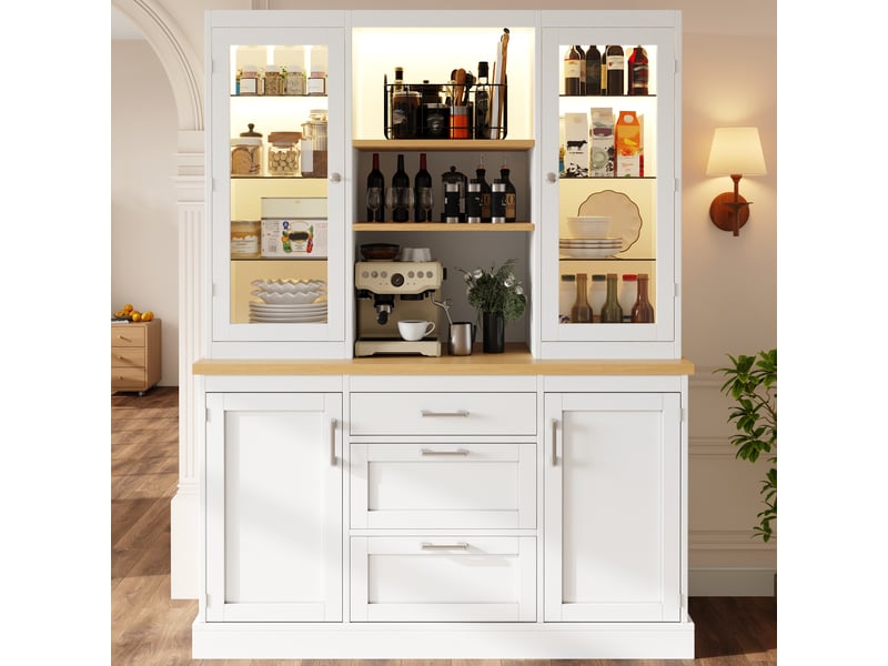  Meuble de cuisine 185 x 140 x 40 cm - 3 tiroirs, plan de travail, étagères réglables, éclairage led pilotable par application, finition noirblancvert.  - Conforama C